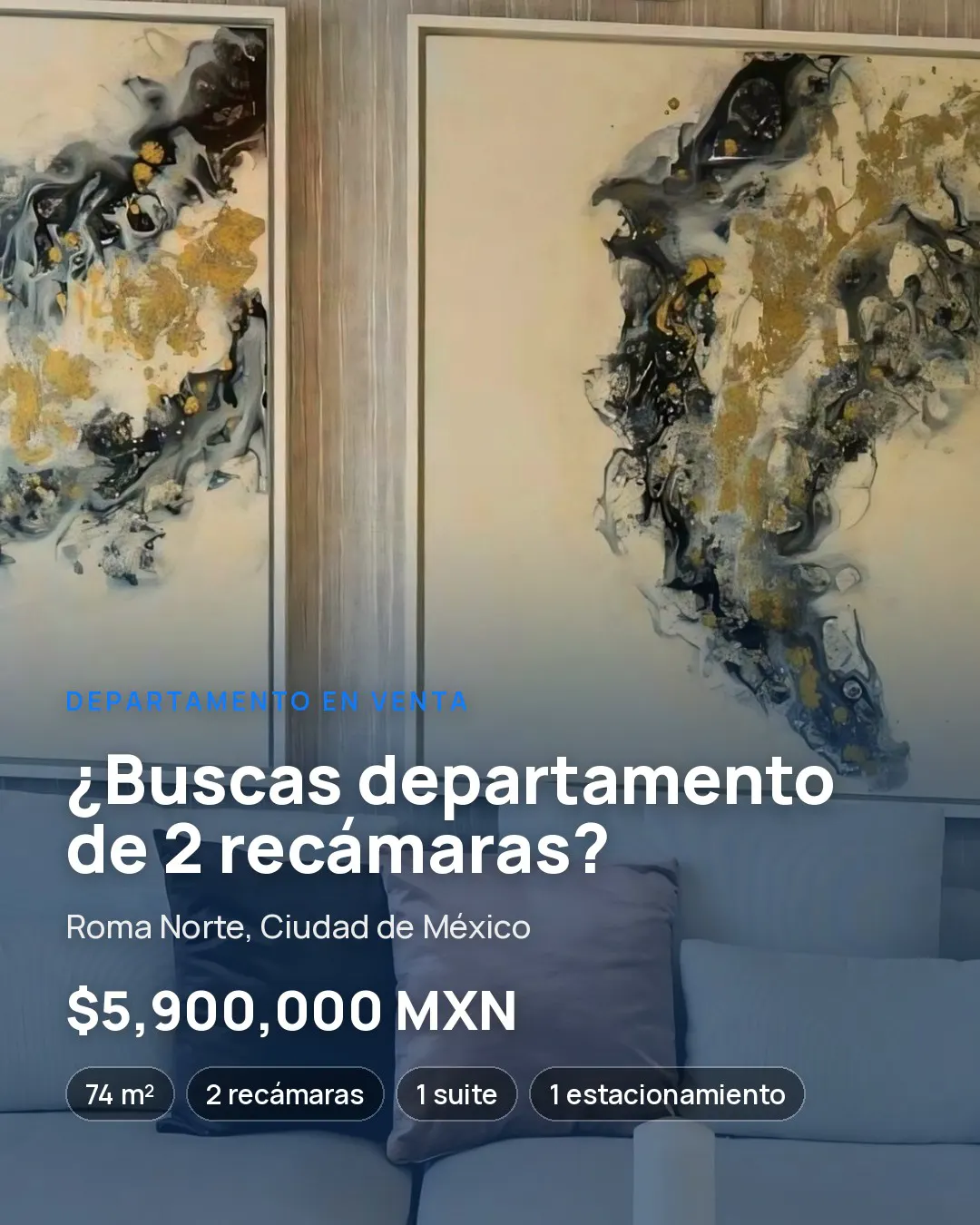Portada de la publicación del departamento en Roma Norte